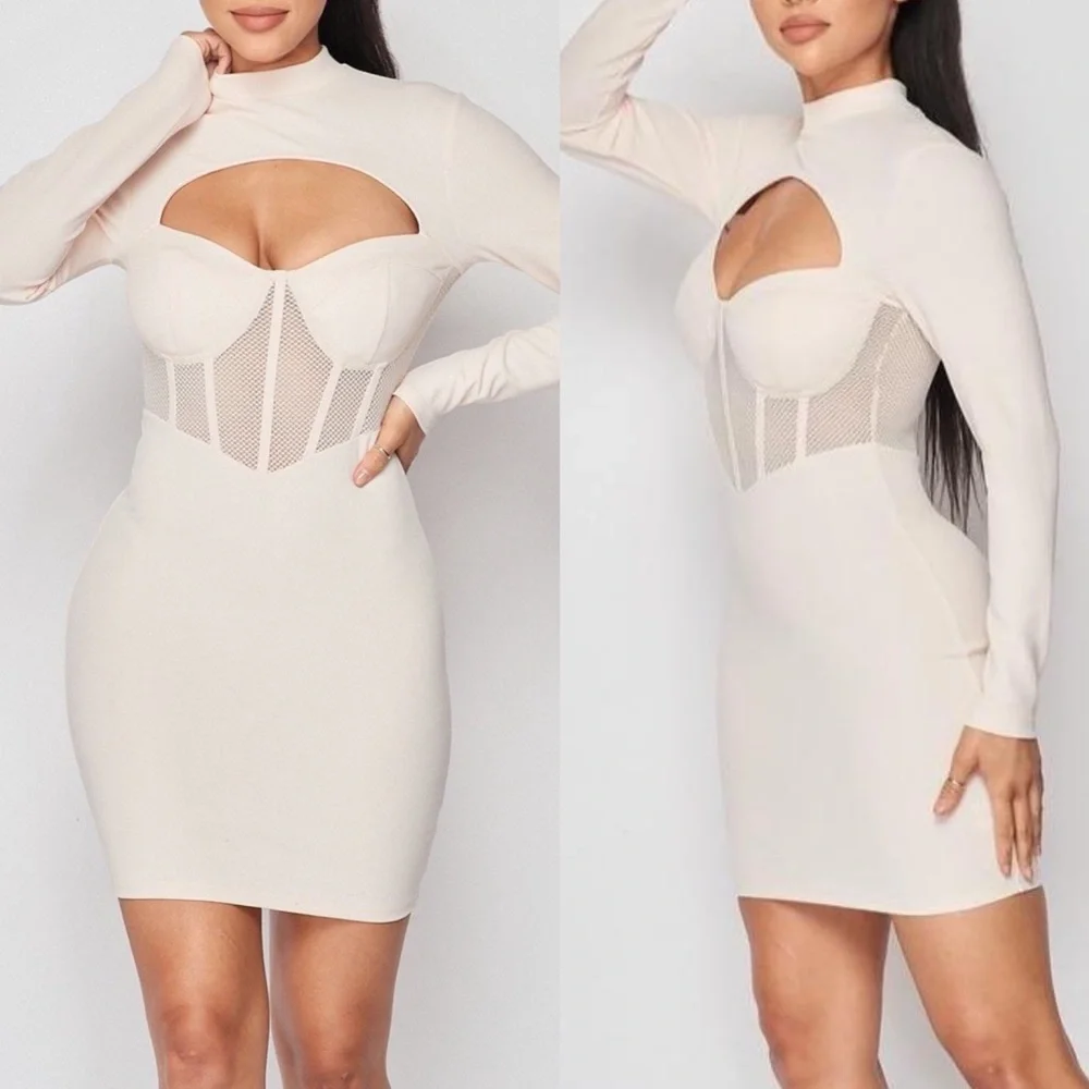 NEW Fashion boutique High quality Bodycon dress classy trendy sexy club - Cream - Picture 4 of 5